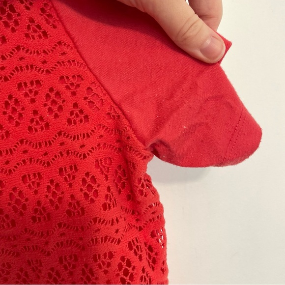 ALFRED DUNNER Coral Red Crochet Lace Overlay 1/4 Zip Zipper Short Sleeve Blouse - Picture 8 of 15